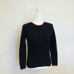 Talbots Navy Embossed Dot Sweater With Pink Trim
